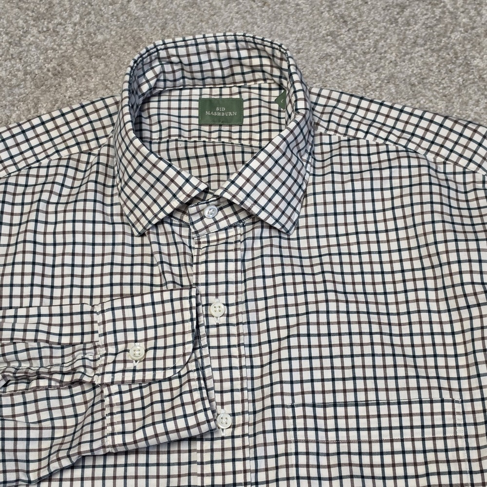 Sid Mashburn Mens Button Front Dress Shirt Check Plaid Cotton Long Sleeve Size L